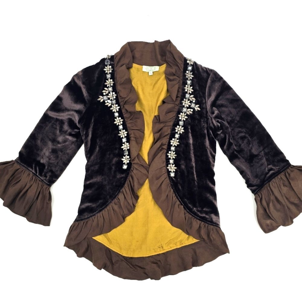 Joolay Embellished Velvet Brown Jacket Size S
